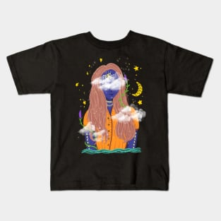 Magical Lady In The Night Sky Kids T-Shirt